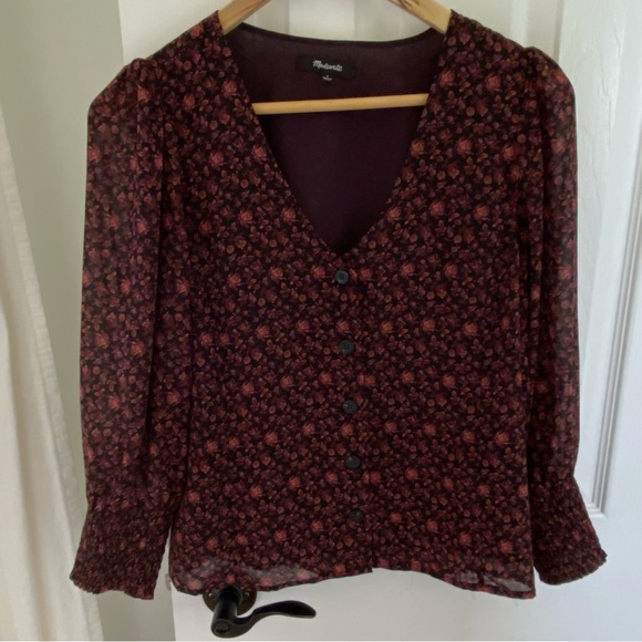 Madewell Georgette Smocked-Cuff Button-Front Top in Orchard Floral - Picture 4 of 6